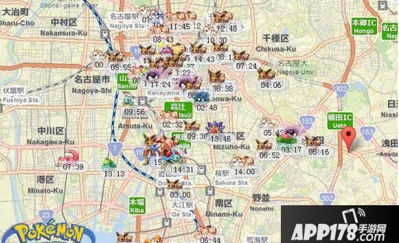 pokemongo日本名古屋精灵分布图