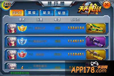 天天枪战战力排行