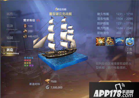 大航海之路重型谢贝克战舰属性图鉴