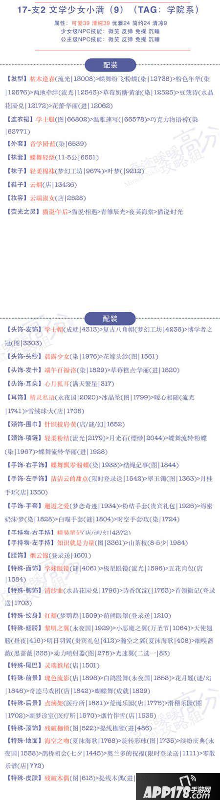奇迹暖暖17-支2文学少女小满9高分攻略