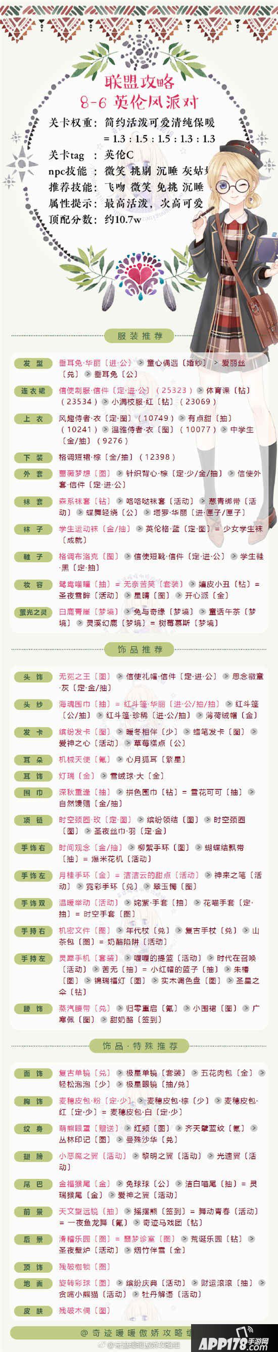奇迹暖暖联盟委托8-6英伦风派对高分搭配攻略